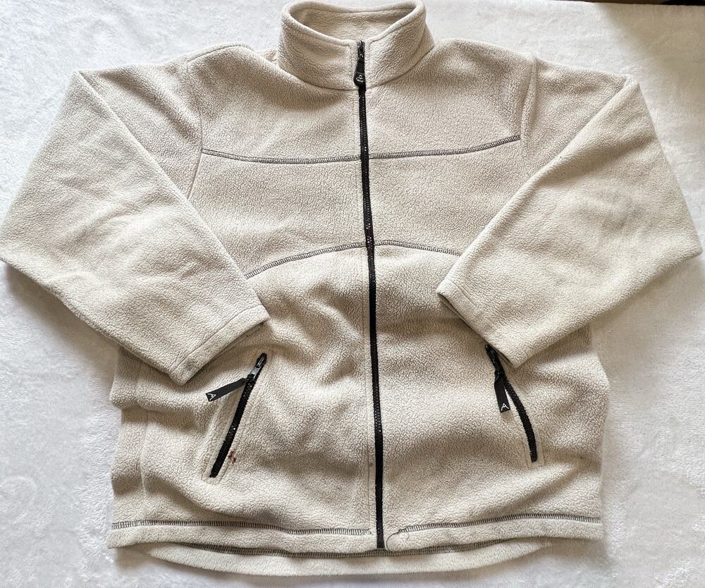 Avalanche Beige Full Zip Fleece Jacket Women's Large Zipper Pockets Sherpa Coat
